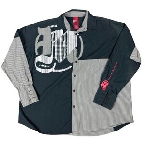 Makaveli Branded Patchwork Button Up Shirt Black Gray Streetwear Hip Hop Size 3X